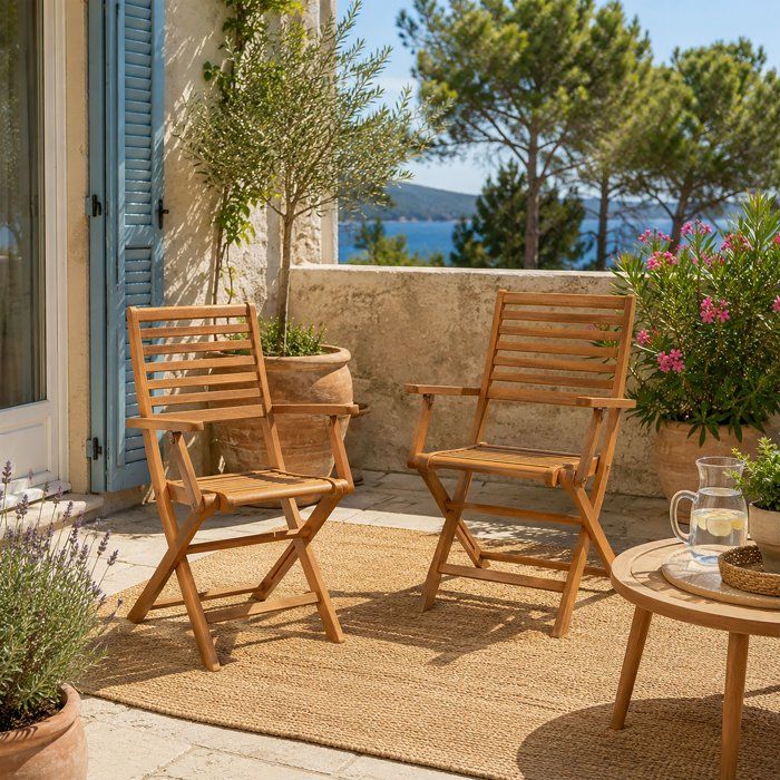 Set di 2 sedie da giardino pieghevoli in eucalipto FSC - 57,5x56x90cm