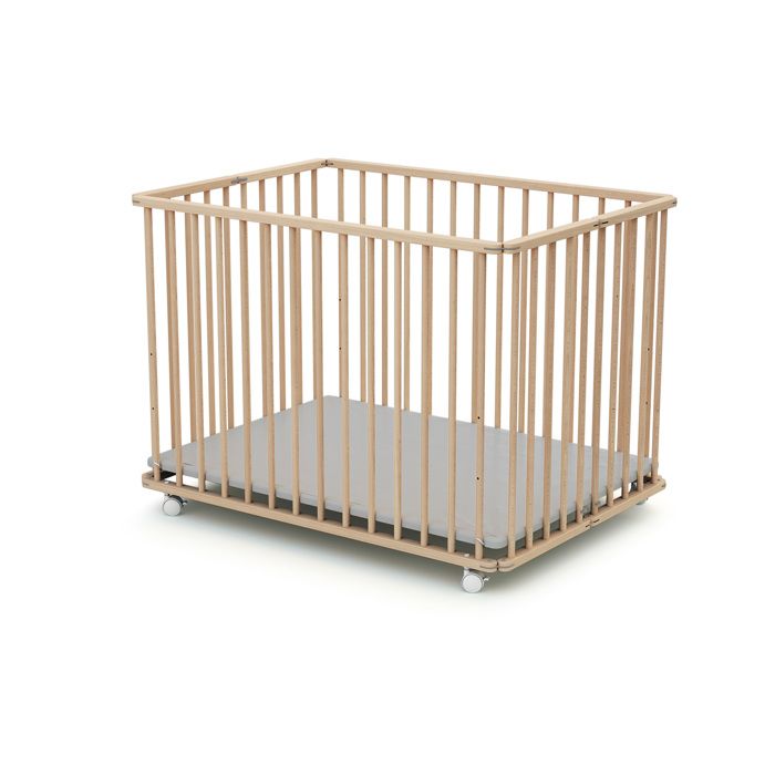 Box pieghevole rettangolare - WEBABY - CALI - 70 x 100 cm - Fino a 24 mesi - Faggio grezzo