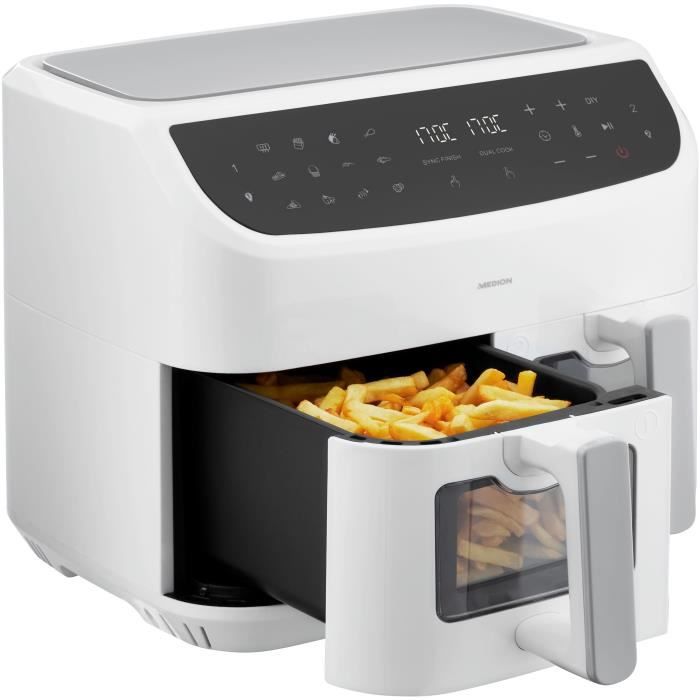 Friggitrice ad Aria Calda - MEDION - P20 XXL Twin - 2600 W - 2 cestelli - 9 programmi - Bianca
