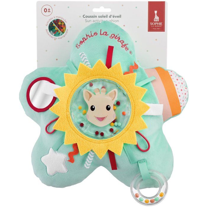 Cuscino attivit� Sophie la giraffa - Sole - Attivit� sensoriali - Specchio - Texture e perline
