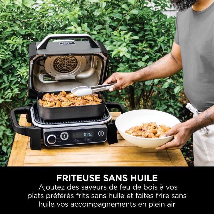 Barbecue elettrico e affumicatore NINJA - Woodfire - OG701EU - Grill, affumicatore e friggitrice ad aria - Antiaderente - Grigio e nero