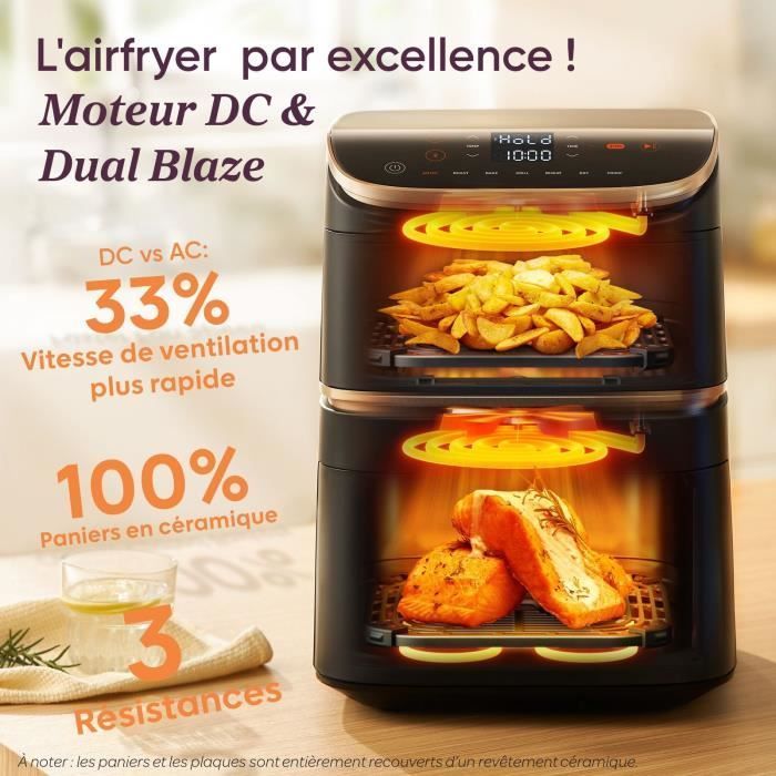 Friggitrice senza olio COSORI - Turbo Tower Pro Smart - Capacit� 10,8 l - 2 vasche - 7 programmi - 2630 W - Nero