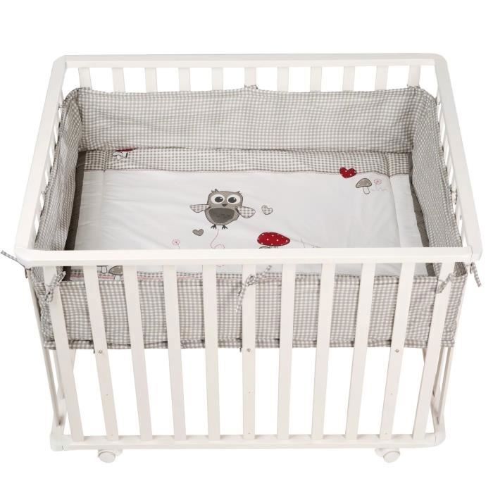 Box per bambini 100x75 cm + Tappetino con stampa di gufi Adam ed Eule + 4 ruote - ROBA - Legno bianco