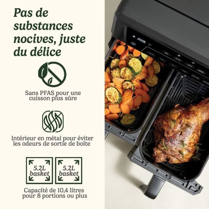 Freidora de aire CUISINART AFD10OBLE - Capacidad de 10,4 L - Tanque doble - Negra - 2400 W