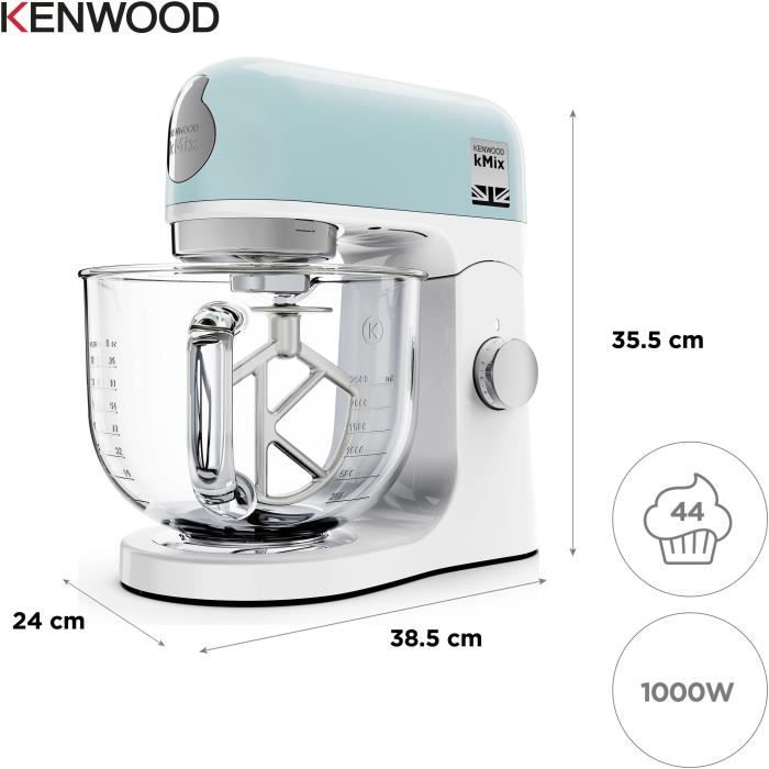 KENWOOD KMX754PB robot pasticceria multifunzione - motore professionale 1000W - 2 uscite per accessori - ciotola in vetro 5L con maniglia