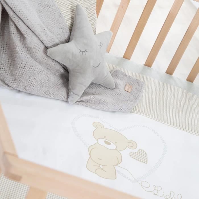 Recinto per bambini Hegaxonal - ROBA - LIEBHABEAR - Altezza regolabile - Base rimovibile - 6 ruote frenanti - Legno naturale - Motivo orsetto