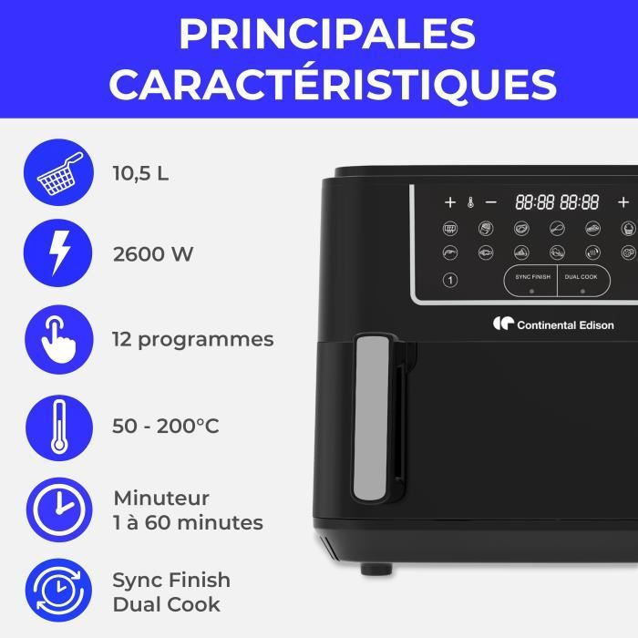 Friggitrice ad aria Continental Edison CEFR2400TB - 2600 W - 10,5 L - Nero