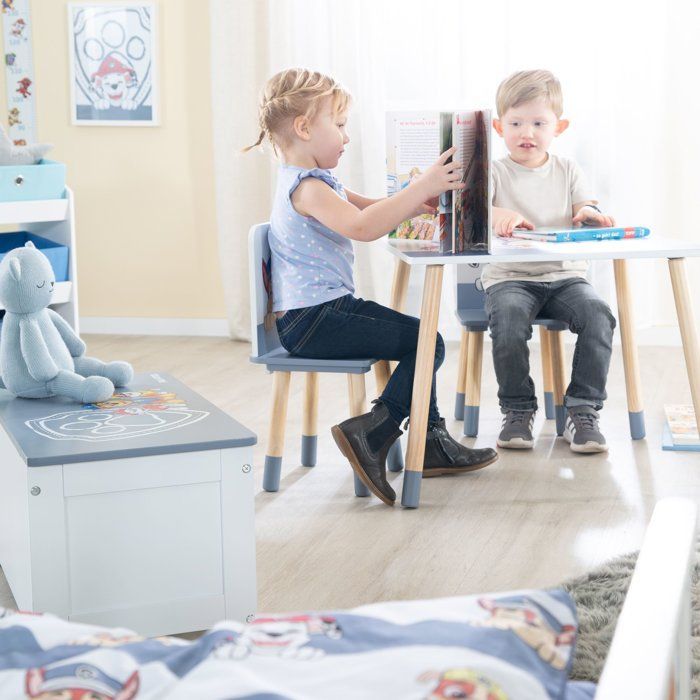 Set composto da tavolo e 2 sedie per bambini - ROBA - Paw Patrol - Gambe in legno massello - Bianco / Azzurro cielo / Naturale