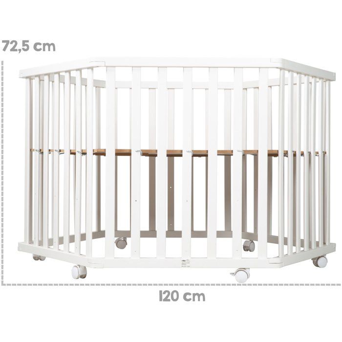 Box esagonale - ROBA - FOX & BUNNY - Dalla nascita fino a 15 kg - Regolabile - Ruote - Laccato bianco