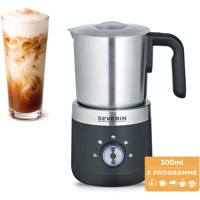 Montalatte a induzione - SEVERIN - SM3588 - Montalatte caldo o freddo, 300 ml, acciaio inox - 550 W - Acciaio inox/Nero