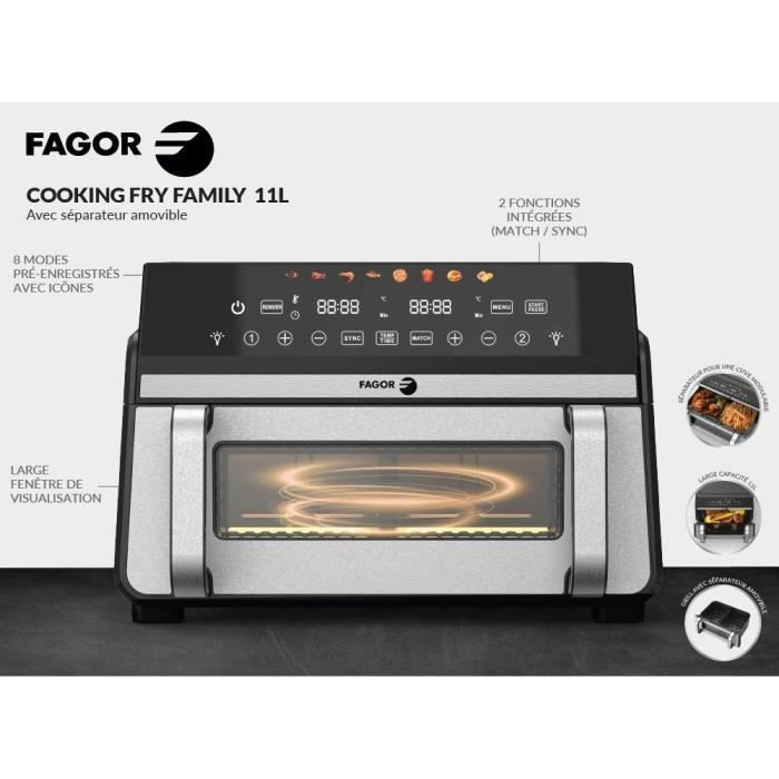 Friggitrice senza olio FAGOR - Airfryer FG10AF - Capacit� 11L - Doppia vasca da 5,5L - Divisore rimovibile - 2200W