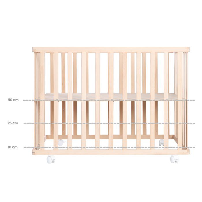 Box per bambini - ROBA - 75 x 100 cm - Materassino grigio 'Roba Style' incluso - Ruote - Legno naturale