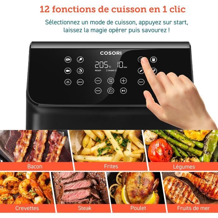 Friggitrice senza olio COSORI - Premium II Chef Edition - Capacit� 6,2 l - 12 programmi - Confezione da 50 fogli di carta da forno - 1700 W - Nero