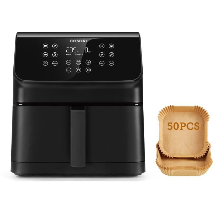 Friggitrice senza olio COSORI - Premium II Chef Edition - Capacit� 6,2 l - 12 programmi - Confezione da 50 fogli di carta da forno - 1700 W - Nero