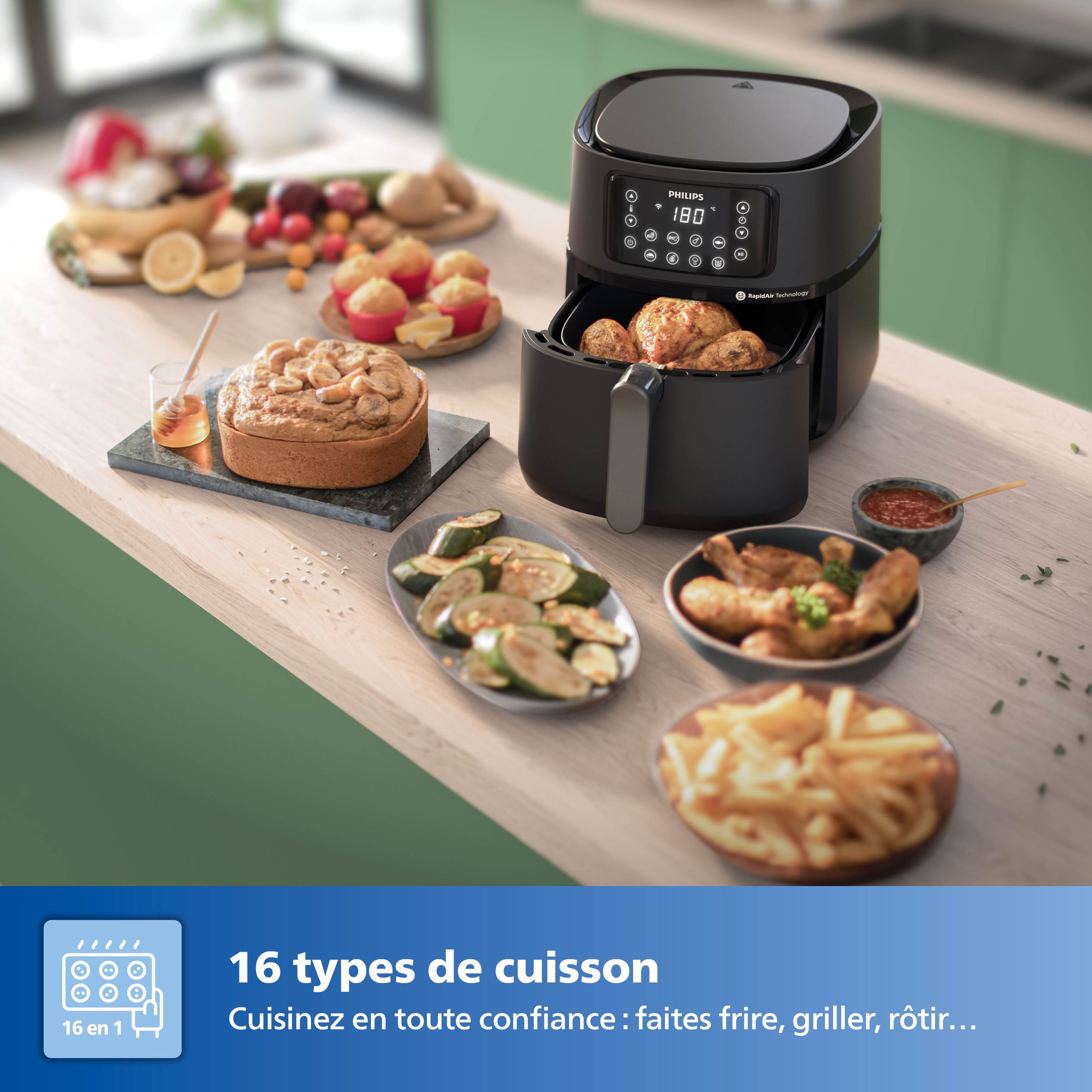 Friggitrice ad aria - PHILIPS - Serie 5000 - connessa - 16 funzioni di cottura - Formato XXL da 7,2 L/1,4 kg