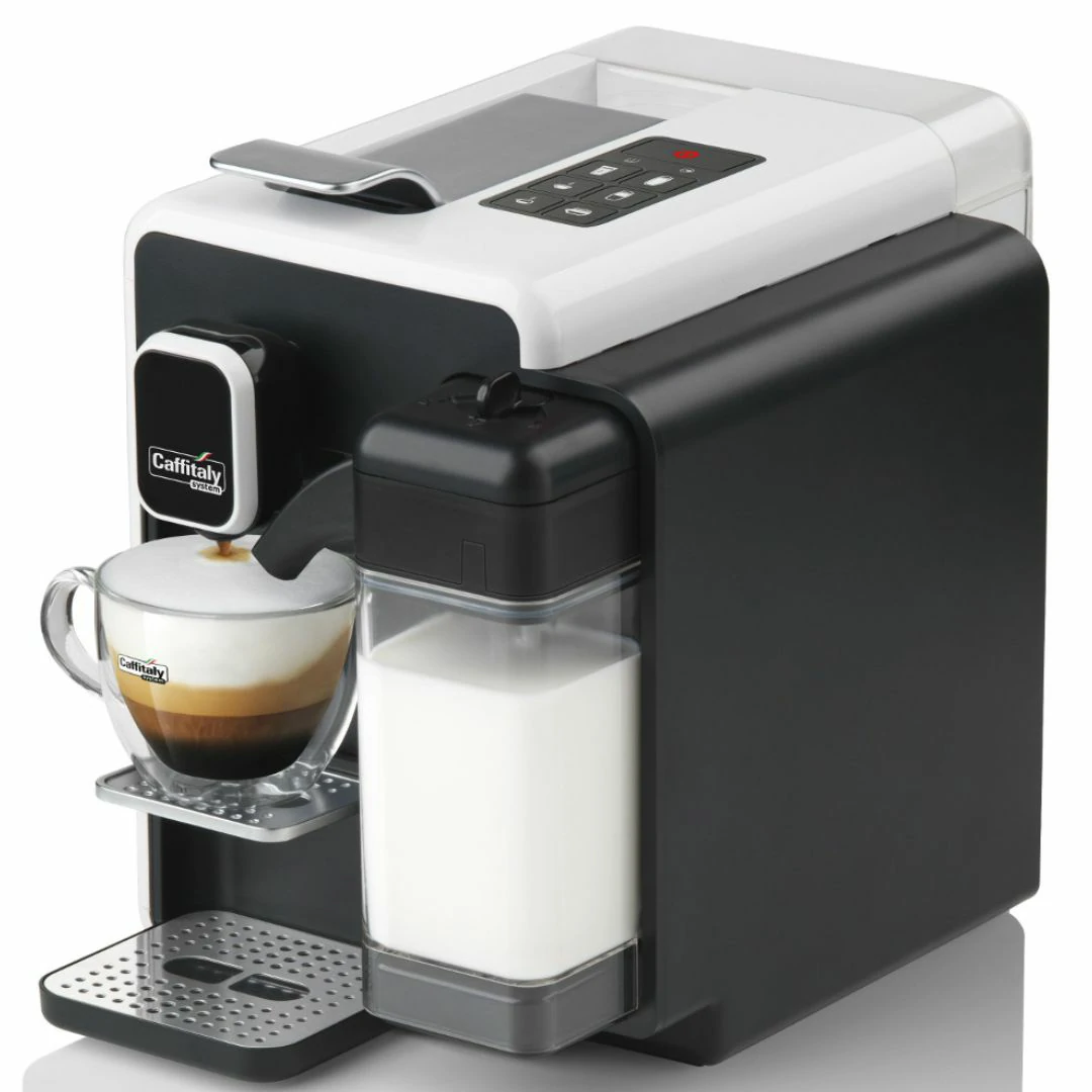 Caffitaly Quadra Macchina da caffè con montalatte con 96 capsule e kit pulizia - Bianca