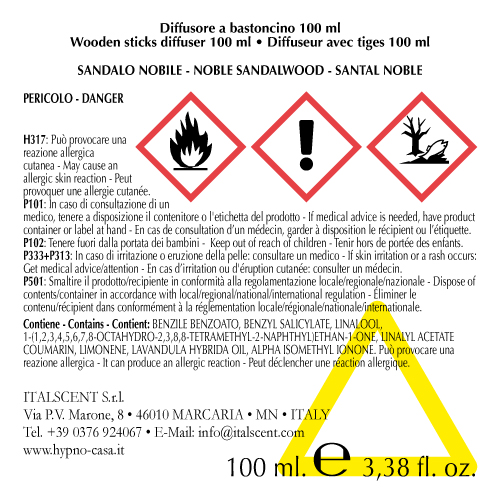 Diffusore per ambiente con bastoncini 100 ml. Sandalo