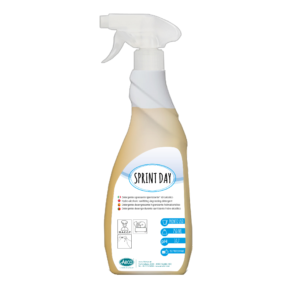 Sprint Day Detergente sgrassante sanificante idroalcolico idoneo per ambienti HACCP