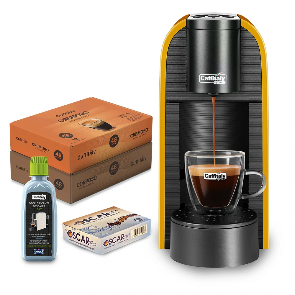 Caffitaly Volta Macchina da caffè con 96 capsule e kit pulizia - Gialla
