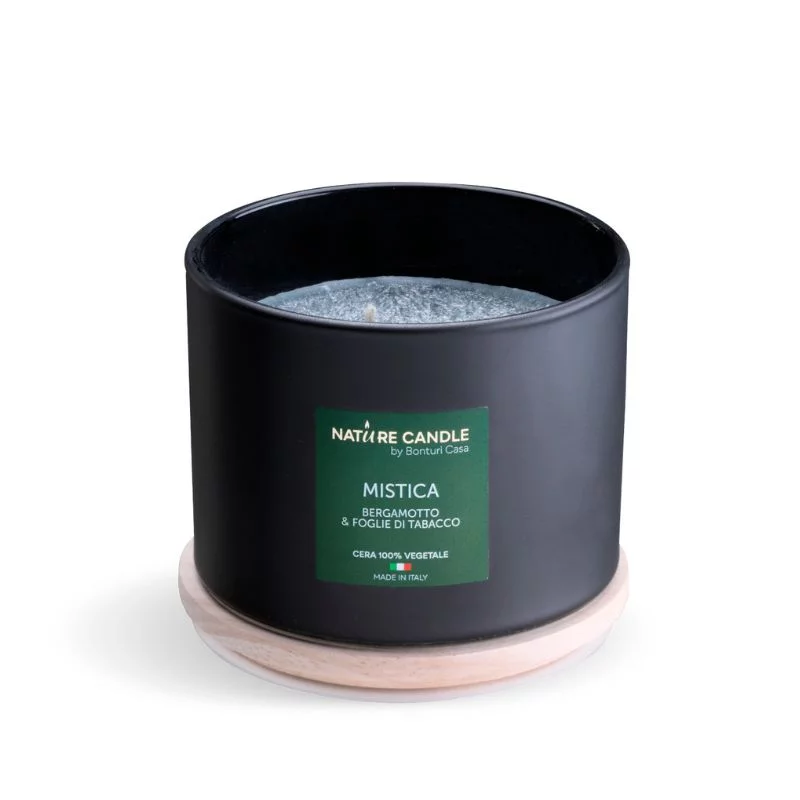 Candela profumata naturali Mistica - Bergamotto e Foglie di tabacco 380 gr - collezione Essenza