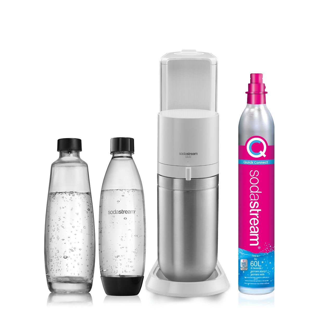 Gasatore Sodastream Duo Bianco con due bottiglie
