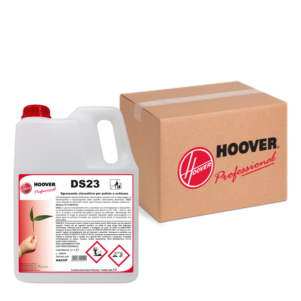 Scatola 4 taniche DS23 Sgrassante cloro attivo per pulizie a schiuma 3 litri
