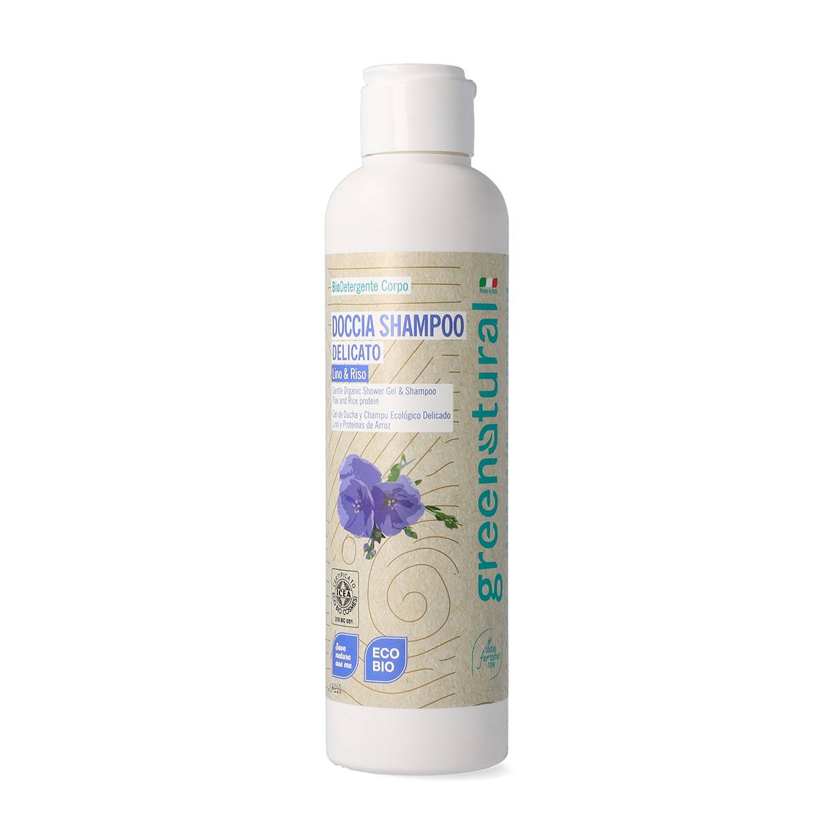 Doccia Shampoo delicato eco-bio al Lino e proteine da Riso 250 ml.