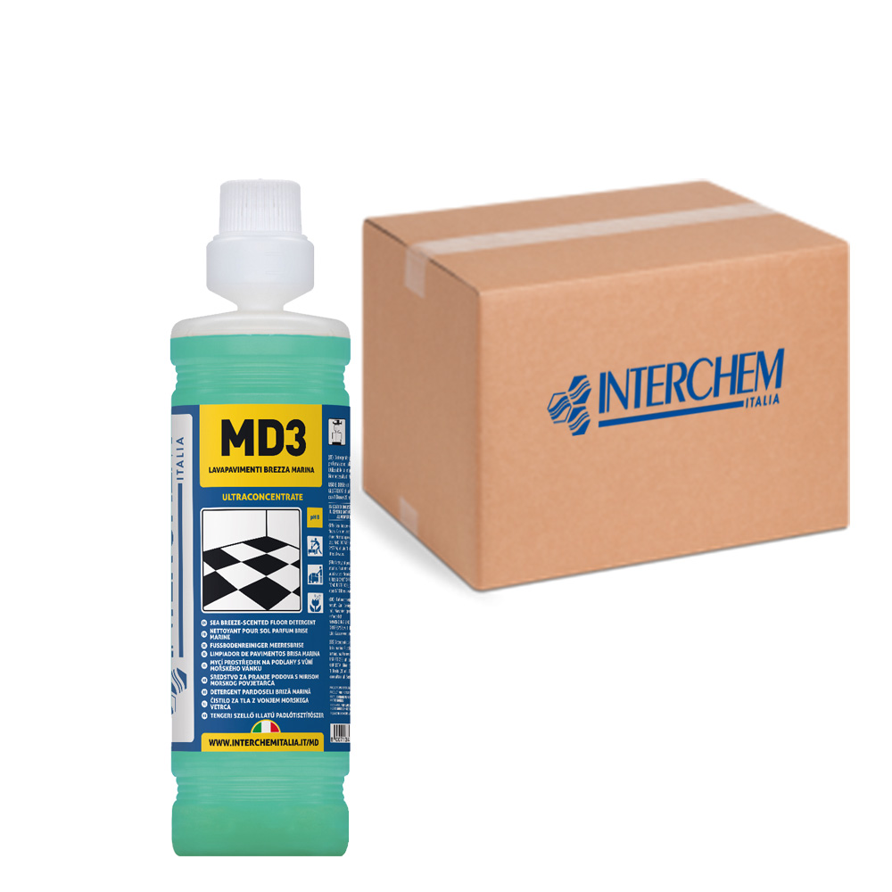 Scatola 6 pezzi MD3 Detergente lavapavimenti Brezza Marina superconcentrato lt 1