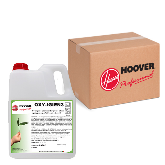 Scatola 4 detergenti igienizzanti per superfici e tessuti Oxy Igien 3 litri