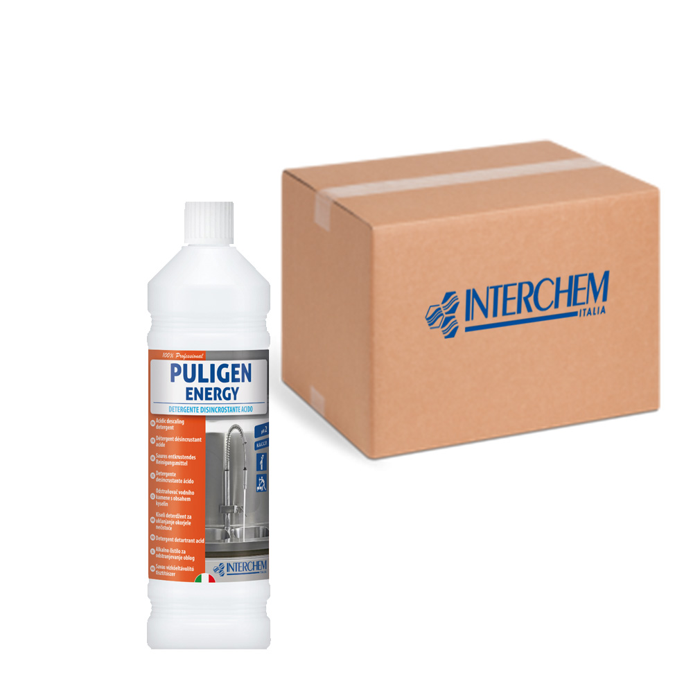 Scatola 12 pezzi Puligen Energy Detergente disincrostante acido da lt 1