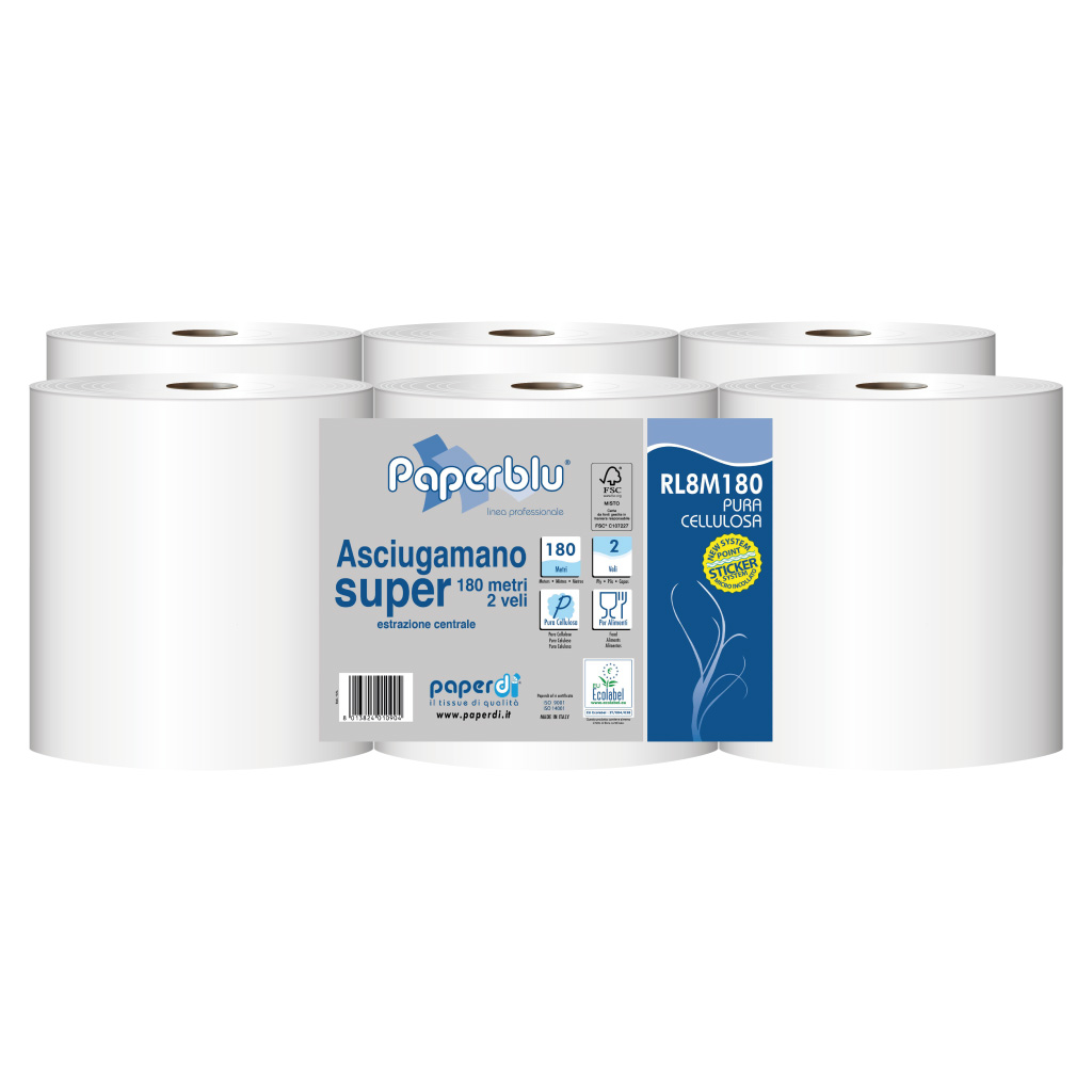 Imballo 10 confezioni di asciugamani di carta a estrazione centrale Super 180 da 6 rotoli